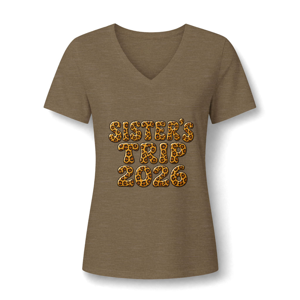 Sister's Trip 2026 V-Neck Tee — Leopard Retro Graphic