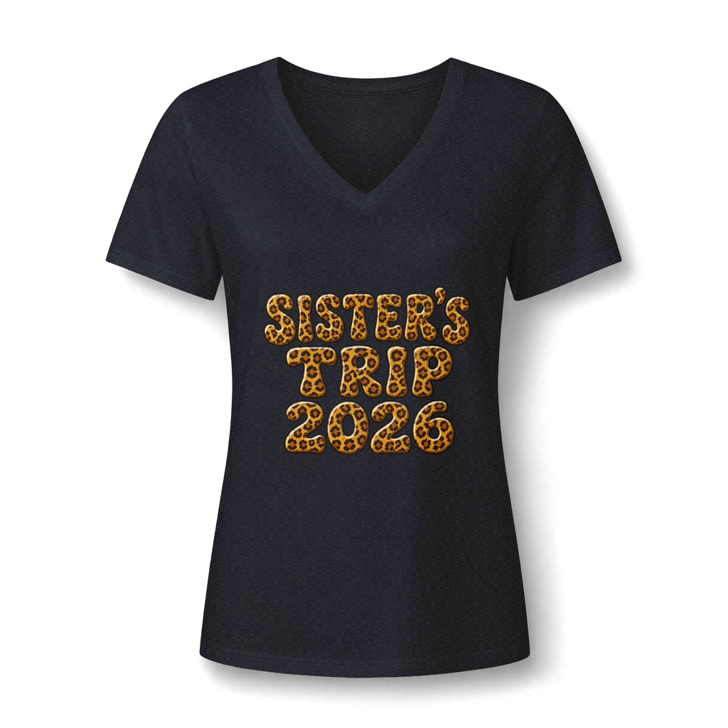 Sister's Trip 2026 V-Neck Tee — Leopard Retro Graphic