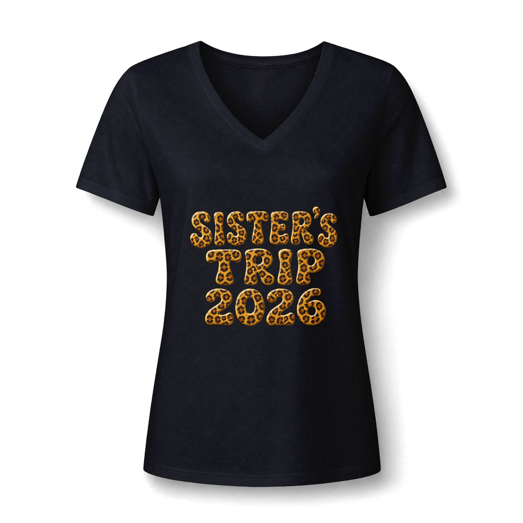 Sister's Trip 2026 V-Neck Tee — Leopard Retro Graphic