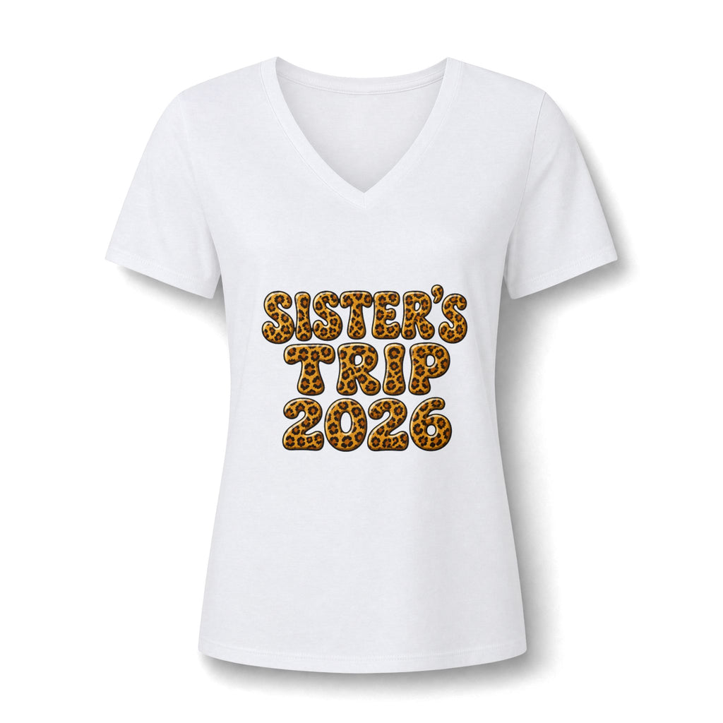 Sister's Trip 2026 V-Neck Tee — Leopard Retro Graphic